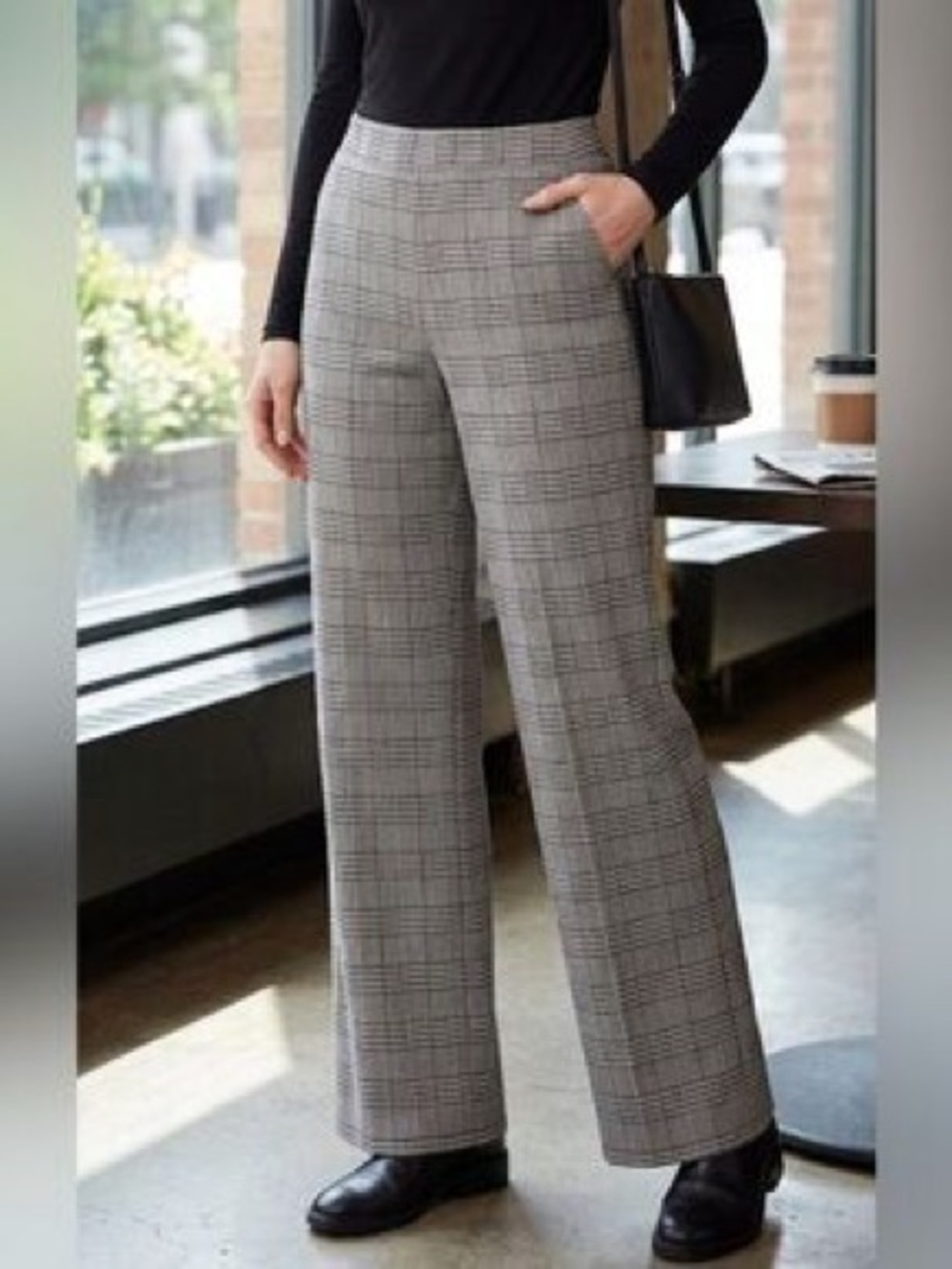 S.C. & CO. Women’s Stretch Knit Jacquard Pull-on Wide Leg Pant